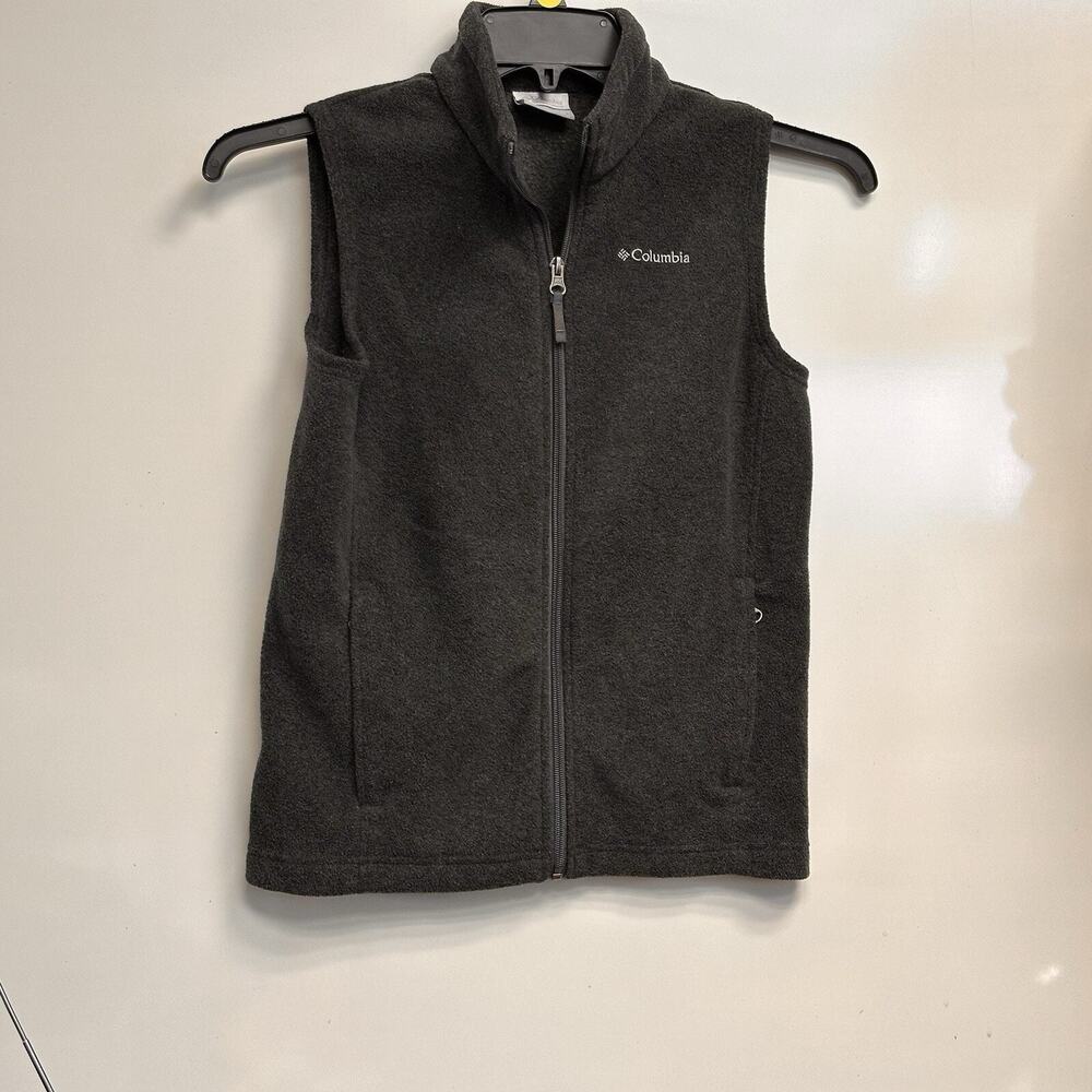 Columbia Full Zip Charcoal Gray Vest Inside & Outside Pockets Collared Sz M Wome